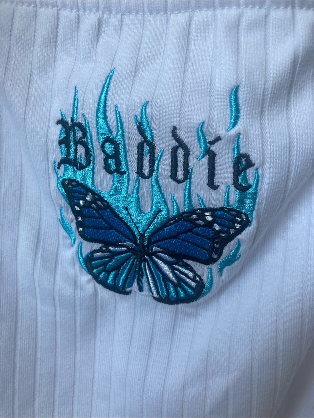 Rue21 top embroidered baddie butterfly white ribbed top casual boho L jr - Picture 14 of 16